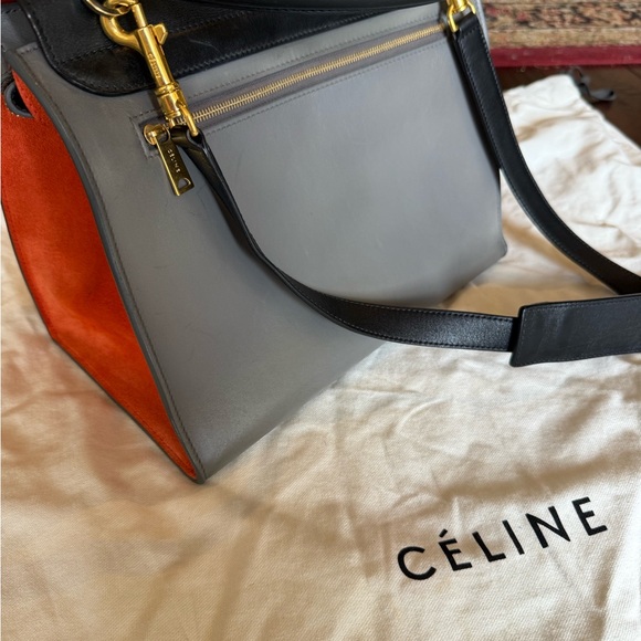 Authentic CELINE tricolor color block swing Trapeze bag purse medium Never Used - Picture 8 of 17